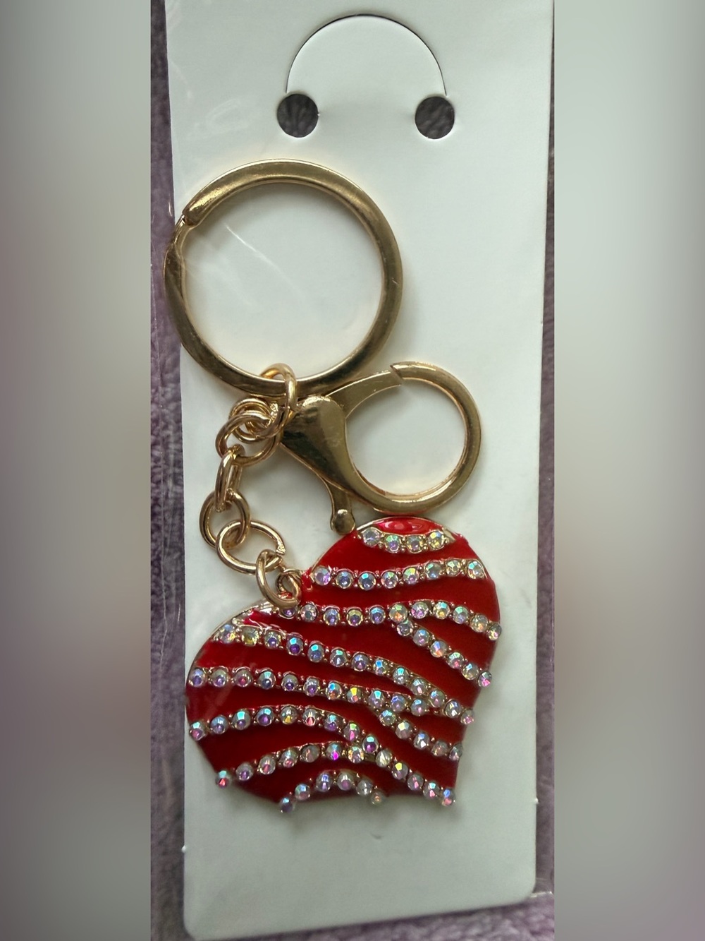 Red Crystal Striped keychain bag charm Heart NWT